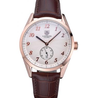 Tag Heuer Carerra Calibre 6 White Dial Red Numbers Brown Leather Band  622161