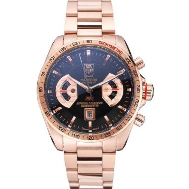 Tag Heuer Grand Carrera Rose Gold Bracelet Black Dial 801438