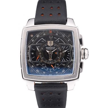 Tag Heuer Monaco Mikrograph Black Leather Strap Black Dial 7923