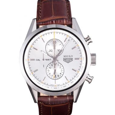 Tag Heuer SLR Brushed Stainless Steel Case Silver Dial Brown Leather Strap