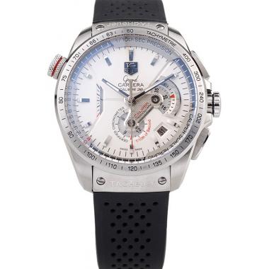 Replica Tag Heuer Swiss Carrera Tachymeter Bezel Perforated Black Rubber Strap White Dial