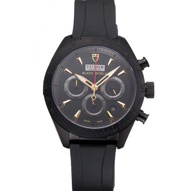 Cheap Tudor Fastrider Black Shield Black Dial Gold Markings Black Case Black Rubber Strap