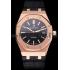 Swiss Audemars Piguet Royal Oak Black Dial Gold Case Black Leather Strap