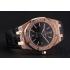 Swiss Audemars Piguet Royal Oak Black Dial Gold Case With Diamonds Black Leather Strap