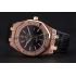 Swiss Audemars Piguet Royal Oak Black Dial Gold Case With Diamonds Black Leather Strap