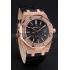 Swiss Audemars Piguet Royal Oak Black Dial Gold Case With Diamonds Black Leather Strap