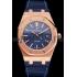 Swiss Audemars Piguet Royal Oak Blue Dial Gold Case Blue Leather Strap Replica