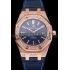 Swiss Audemars Piguet Royal Oak Blue Dial Gold Case With Diamonds Blue Leather Strap