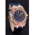 Swiss Audemars Piguet Royal Oak Blue Dial Gold Case With Diamonds Blue Leather Strap