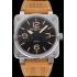 Replica Bell and Ross BR 01-92 Black Dial Silver Case Gold Numerals Brown Leather Strap