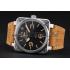 Replica Bell and Ross BR 01-92 Black Dial Silver Case Gold Numerals Brown Leather Strap