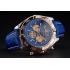 Breitling Chronomat Blue Dial Rose Gold Bezel And Subdials Stainless Steel Case Blue Leather Strap