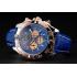 Breitling Chronomat Blue Dial Rose Gold Bezel And Subdials Stainless Steel Case Blue Leather Strap