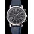 Replica Cartier Rotonde Chronograph Black Dial Stainless Steel Case Blue Leather Strap