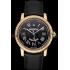 Swiss Cartier Rotonde Annual Calendar Black Dial Diamond Bezel Gold Case Black Leather Strap