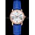 Replica Cartier Ronde White Dial Diamond Bezel Rose Gold Case Blue Leather Strap