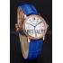 Replica Cartier Ronde White Dial Diamond Bezel Rose Gold Case Blue Leather Strap