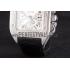 Replica Swiss Cartier Santos Silver Bezel with Diamonds and Black Leather Strap sct44  621528