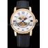 Swiss Cartier Rotonde Small Complication White Dial Gold Diamond Case Black Leather Strap