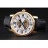 Swiss Cartier Rotonde Small Complication White Dial Gold Diamond Case Black Leather Strap