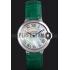 Cartier Ballon Bleu Silver Bezel with Pearl Dial Green Leather Band  621552