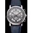 Cartier Rotonde Chronograph Black And White Dial Stainless Steel Case Blue Leather Strap