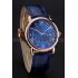 Cartier Ronde Solo Blue Dial Diamond Hour Marks Rose Gold Case Blue Leather Strap