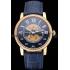 Swiss Cartier Rotonde Small Complication Blue Dial Gold Diamond Case Blue Leather Strap