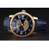 Swiss Cartier Rotonde Small Complication Blue Dial Gold Diamond Case Blue Leather Strap