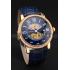 Swiss Cartier Rotonde Small Complication Blue Dial Gold Diamond Case Blue Leather Strap