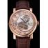 Cheap Cartier Rotonde De Cartier Flying Tourbillon White Dial Rose Gold Numerals Rose Gold Case Brown Leather Strap