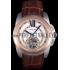 Cartier Calibre Flying Tourbillon White Dial Two Tone Case Brown Leather Bracelet