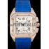 Swiss Cartier Santos Rose Gold Bezel with Diamonds and Blue Leather Strap  621529