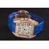 Swiss Cartier Santos Rose Gold Bezel with Diamonds and Blue Leather Strap  621529