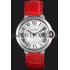 Cartier Ballon Bleu Silver Bezel with White Dial Red Leather Band  621551