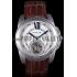 Cartier Calibre Flying Tourbillon White Dial Stainless Steel Case Brown Leather Bracelet