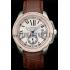 Cartier Calibre White Dial Diamonds Two Tone Case Brown Leather Bracelet