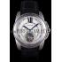 Cartier Calibre Flying Tourbillon White Dial Stainless Steel Case Black Leather Bracelet