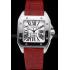 Swiss Cartier Santos White Dial Stainless Steel Case Red Leather Bracelet  622551