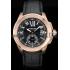 Cartier Calibre Black Dial Gold Case Black Leather Bracelet