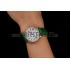 Cartier Ronde White Dial Diamond Bezel Stainless Steel Case Green Leather Strap