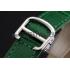 Cartier Ronde White Dial Diamond Bezel Stainless Steel Case Green Leather Strap