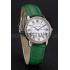 Cartier Ronde White Dial Diamond Bezel Stainless Steel Case Green Leather Strap