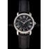 Cartier Ronde Black Dial Diamond Bezel Stainless Steel Case Black Leather Strap