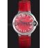 Cartier Ballon Bleu Silver Bezel with Red Dial and Red Leather Band   621556