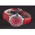 Cartier Ballon Bleu Silver Bezel with Red Dial and Red Leather Band   621556