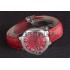 Cartier Ballon Bleu Silver Bezel with Red Dial and Red Leather Band   621556