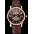 Swiss Cartier Rotonde Small Complication Brown Dial Gold Diamond Case Brown Leather Strap Replica