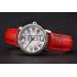 Replica Cartier Ronde White Dial Diamond Bezel Stainless Steel Case Red Leather Strap