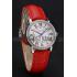 Replica Cartier Ronde White Dial Diamond Bezel Stainless Steel Case Red Leather Strap